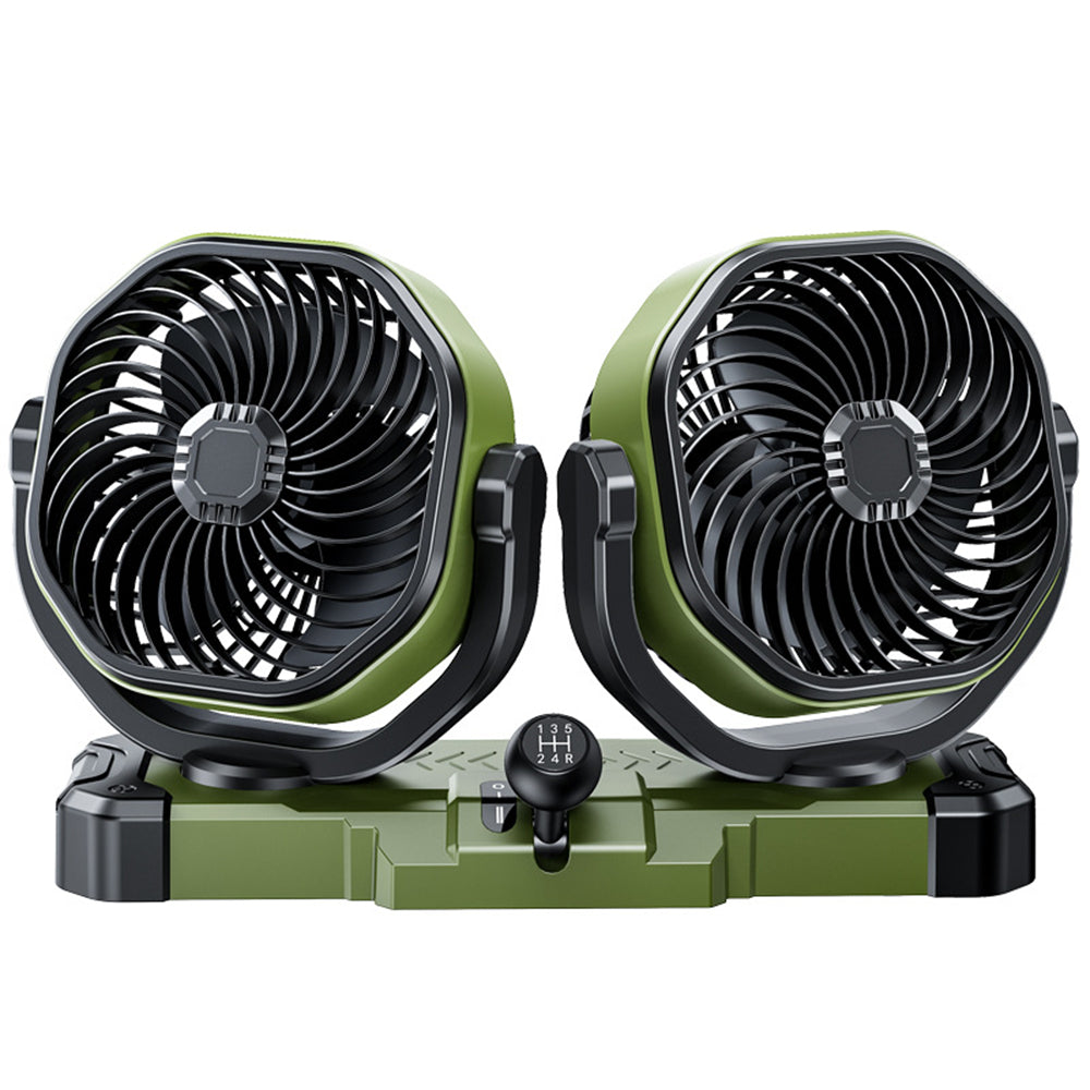 LinkMejor 5V 12V 24V Dual Head Car Fan 2 Speed Adjustment 360° Rotatable Low Noise USB Lighter Universal Vehicle Cooling Fan