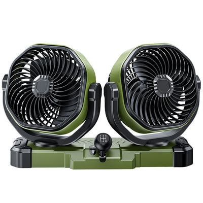 LinkMejor 5V 12V 24V Dual Head Car Fan 2 Speed Adjustment 360° Rotatable Low Noise USB Lighter Universal Vehicle Cooling Fan