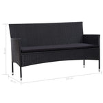 3-Seater Garden Sofa with Cushions Black Poly Rattan