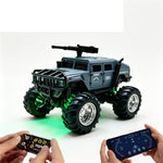 LinkMejor HG4-469 RTR 1/64 2.4G RWD Mini H1 Alloy Army Military Truck RC Car Off-Road LED Light Three Speed Support App Remote Control Vehicles Models Pocket Toys Desktop Collection Gift For Boys