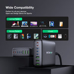 [GaN Tech] LinkMejor® BW-S26 250W 8-Port USB PD Charger 3USB-A+5USB-C PD3.0 QC3.0 AFC FCP PPS APPLE Fast Charging Desktop Charging Station EU Plug for iPhone 15 14 13 for Samsung Galaxy Z Flip4 for MacBook Pro for Airpods for Apple Watch