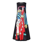 LinkMejor Ethnic Style Women's Dresses Holiday Summer Round Neck Sleeveless Printed Beach Sundress