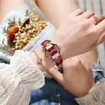 LinkMejor Women Watches Fashion Luxury Rhinestones Quartz Watch Polygon Pointer Waterproof Ladies Leather Wristwatch