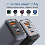 150W 3-Port USB PD Charger USB-A+2USB-C PD QC3.0 Fast Charging Wall Charger Adapter EU Plug for iPhone 17 17Pro Max 16 15 14 for Huawei Mate XTs for Xiaomi 17pro for OPPO for VIVO