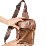 LinkMejor Retro Genuine Leather Men's Chest Bag Comfy Adjustable Shoulder Strap Crossbody Bags Large-capacity Multi-layered Messenger Bags for Travel