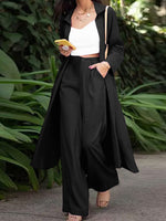 LinkMejor Women Plus Size Two Set Solid Button Lapel Long Sleeve Long Blouses and Pant Two Pieces Set