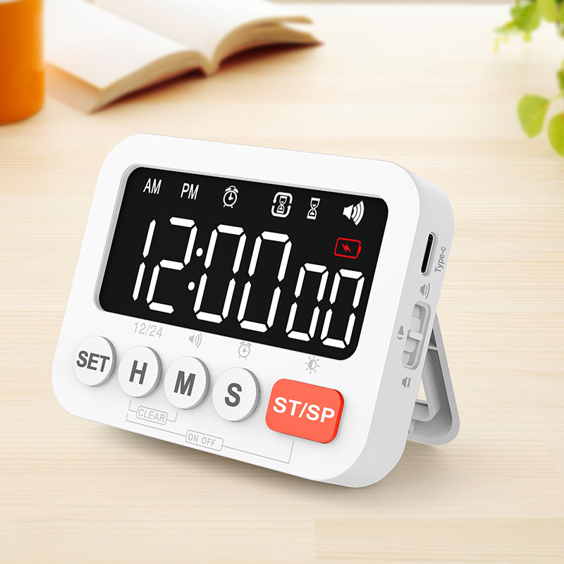 LinkMejor Digital Display Alarm Clock Timer Clock Timer Kitchen Baking Countdown Timer Time Reminder with 4 Brightness Levels Adjustment