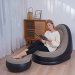 Xmund Lazy Inflatable Lounge Chair for Adults Folding Portable Lazy Sofa with Foot Stool Air Couch Sofa for Livingroom and Bedroom