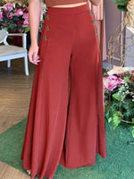 LinkMejor Plus Size Women Pants Solid Color Side Button Elastic Waist Loose Casual Wide Leg Pants With No Pocket