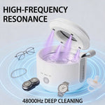 Tevorex Portable Ultrasonic Cleaner 48kHz High Frequency USB Rechargeable UV Sterilization 3 Cleaning Modes 45dB Quiet for Dentures Glasses Jewelry