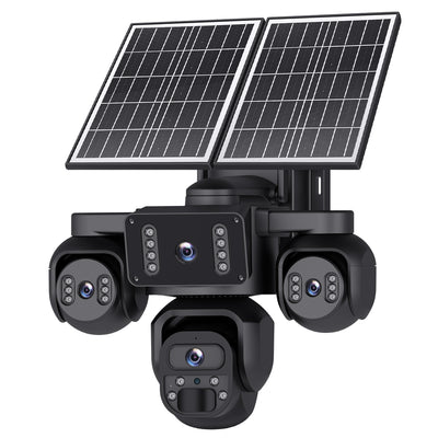 20MP AOV 4 Lens Solar Security Camera 4 Views Simultaneous Monitor Color Night Vision PIR Human Detect 2 Way Audio IP66 Waterproof Outdoors Wireless Surveillance Cameras