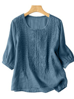 LinkMejor Women Daily Casual 3/4 Length Sleeve Blouses Solod Color Shirts