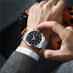 LinkMejor Men's Business Watch, Solid Stainless Steel Multi-function Chronograph Waterproof Watch