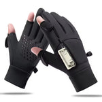 LinkMejor Winter Touchscreen Warm Cycling Gloves Waterproof Windproof Cold-Resistant Flip Exposed Two-finger Zipper Gloves for Men Women Ski Fishing Running