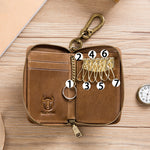 LinkMejor Genuine Leather Mens Waist-Mounted Wallet Card & Id Holders Multi-function Key Chain Holders Mini Key Bag Coin Purse Wallet Two-In-One with Gift Box