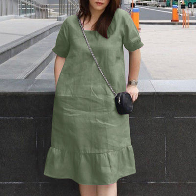 LinkMejor Women's Dresses Summer Vintage Casual Lantern Sleeve Ruffled Trim Square Neck Loose Solid Dress