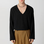 LinkMejor Men Fashion V-neck Long Sleeve T-shirt Comfy Loose Fit Solid Color Tshirt Top for Men Plus Size, Spring Fall