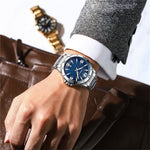 LinkMejor Luxury Men's Business Watches Fashion Stainless Steel Quartz Watches Auto Date Luminous Steel Bracelet Wristwatch