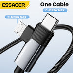 LinkMejor ES-X59 3A 65W USB-C to USB-C+Micro USB Cable QC Fast Charging Data Transmission Tinned Copper Core Line 0.25M/1M/2M Long for iPhone 16 16 Pro 15 15 Pro Max for Huawei Pura 80 Ultra for XIAOMI for SAMSUNG