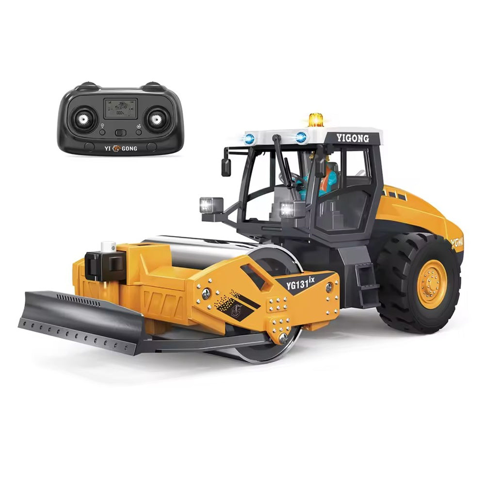 YI GONG YG131 RTR 1/50 2.4G RC Car Alloy Road Roller H13IX Simulation Engineering Electric Remote Control Construction LED Light Sound Fully Function Vehicles Models Kids Children Toys