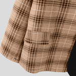 LinkMejor Mens Plaid Patchwork Long Sleeve Blazer Two-tone Stylish Casual Suit Outwear for Spring Fall