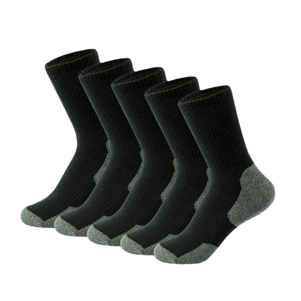 5 Pairs Men's Mid-calf Socks Sweat Anti-odor Sports Socks for Spring Autumn Winter Outdoor Running Basketball Socks Thick Warm Male Socks Large Size 39-45