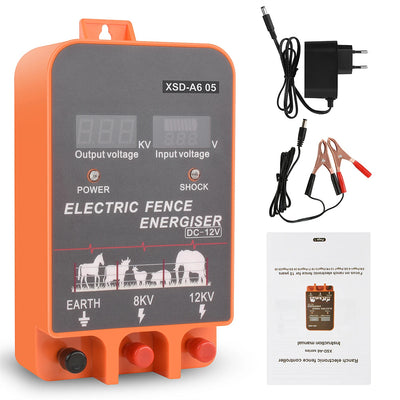 5km Electric Fence Energizer 2.5 Joule With LCD Display 12V Farm Electric Poultry Equipments Energizer Controller for Farm Livestock Cows Cattle Horse