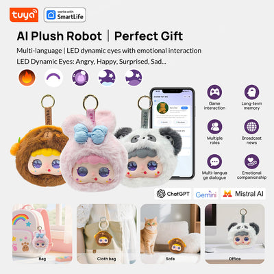 Tuya WiFi Smart AI Plush Robot w/LED Eyes & Voice Control Interactive Smart Toy Support 40 Languages USB Rechargeable Companion for Kids Gifts/Smart Home