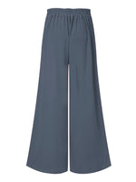 LinkMejor Plus Size Women Pants Solid Color Side Button Elastic Waist Loose Casual Wide Leg Pants With No Pocket