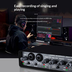 Q-24 Computer Soundcard External USB Audio Interface 24 Bit/192kHz 2 In 4 Out Sound Card with 48V Phantom Power Loopback Recording Streaming Podcast Studio Mixer