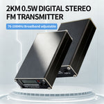 0.5W Digital Stereo FM Transmitter 76-108MHz LCD Display Type-C 3.5mm Audio Broadband Adjustable Long Distance Transmission