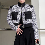 LinkMejor Mens Floral Print Patchwork Jacket Crop Top Zipper Stand Collar Short Jackets for Men Large Size S-5XL