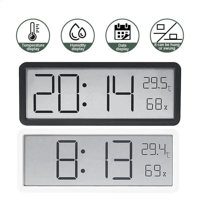 LinkMejor Screen Digital Wall Clock Time Temperature Humidity Time Display Electronic Clock Desktop Digital Clock Battery Powered