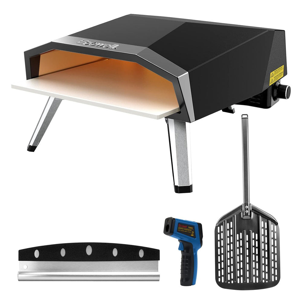 [US Direct] ECOWELL EPO160 16" Pizza Stove Outdoor Oven with Outside Stone/Peel Infrared Thermometer and Portable Waterproof Cover Pizza Oven