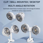 Tevorex Dual Head Clip Fan Adjustable Multi-Angle 5 Speed Wind Long Battery Life Wall-Mounted Mini USB Circulation Fan with Night Light for Home Outdoor