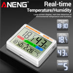 LinkMejor AP01 Thermohygrometer Clock with Backlit LCD Display Real-Time Temperature and Humidity Monitor Built-in Alarm and Calendar Type-C Charging