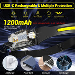 Bikight LED COB Sensor Headlamp with Tail Magnet UV Light USB C Rechargable Head Flashlight Headlight LED COB Work Light