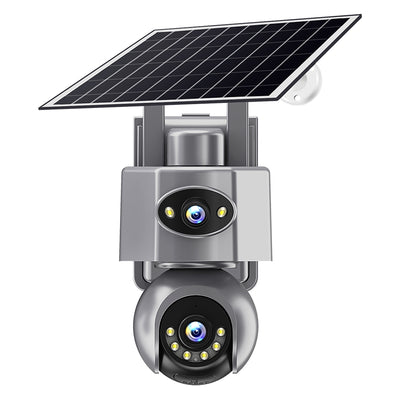V380 6MP Dual-Lens Solar PTZ Security Camera Full-Color Night Vision Human Motion Two-Way Audio 4G WIFI AOV Monitoring Surveillance Camera for Outdoor Security