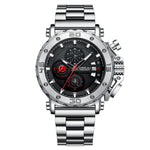 LinkMejor Men's Quartz Chronograph Watch Stainless Steel Strap Waterproof Large Dial Luminous Sport Wristwatch with Date Function