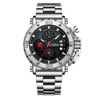 LinkMejor Men's Quartz Chronograph Watch Stainless Steel Strap Waterproof Large Dial Luminous Sport Wristwatch with Date Function