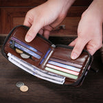 LinkMejor Genuine Leather Bifold Men Zipper Wallet RFID Blocking Mutil Card Holder Coin Purse Small Cash Clip