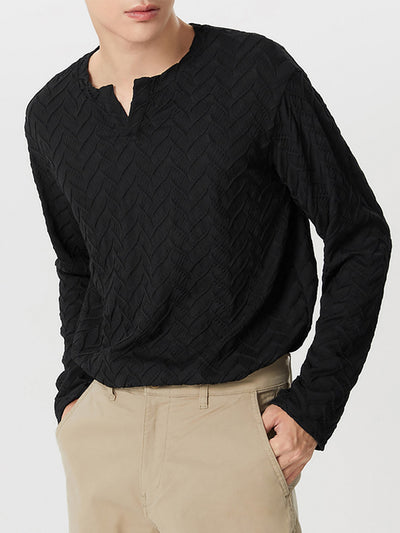 INCERUN Mens Solid Color Cut V-neck Long Sleeve Top Casual Shirts
