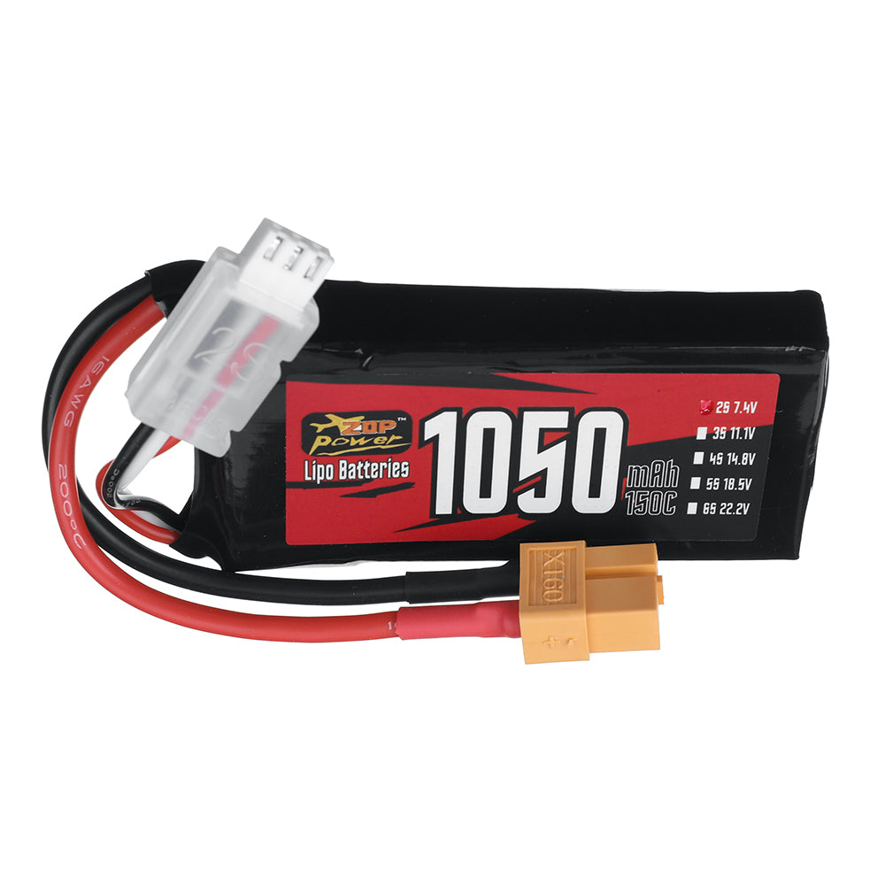 LinkMejor Power 7.4V 1050mAh 150C 2S LiPo Battery XT60 Plug for RC Drone