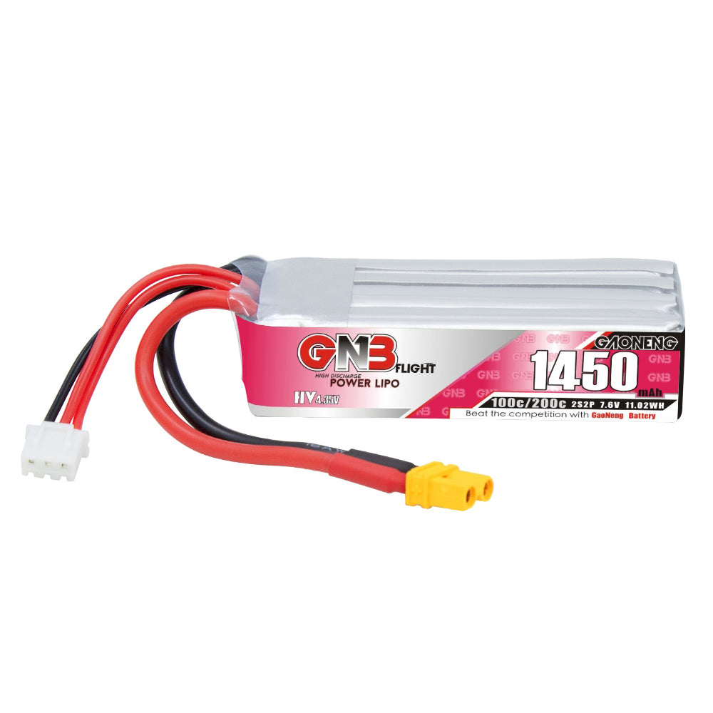 LinkMejor GNB HV 7.6V 1450mAh 2S 100C LiPo Battery XT30 Plug for 2-3Inch FPV Racing Drones 1/16 1/18 Mini RC Car