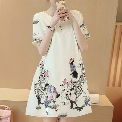LinkMejor Elegant Style Women's Dresses Casual Short Sleeved Party Floral Printed Loose Mini A-Line Dress
