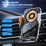 C10 15W Transparent Universal Car Wireless Charger Fast Wireless Mobile Charging Bracket Air Outlet Holder for Smart Phones for iPhone 17 17Pro 16 Pro Max 15 14 for Xiaomi 17pro for OPPO for Huawei Mate XTs