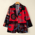 LinkMejor Womens Ethnic Prints Blazer Vacation Thin Suit Coat Retro Lapel Cotton Linen Printing Long Sleeve Blazer