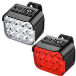 LinkMejor Bicycle Headlight Combo Kit Rechargeable Digital Display High Brightness 12 LEDs Mountain Bike Night Riding Light Set