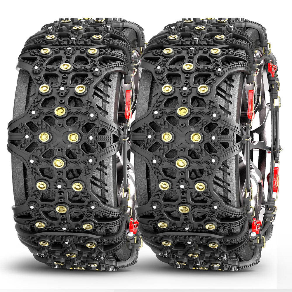 2pcs Full Cover Tire Snow Chains Anti-Slip Sand Muddy Roads with Quenched Steel Studs Winter Safety Emergency Necessities For Cars SUV Truck ATV Motorcycle
