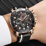 LinkMejor Men's Luxurious Fashion Quartz Watch Calendar Multifunction Waterproof Watch Chronograph Sport Wristwatch